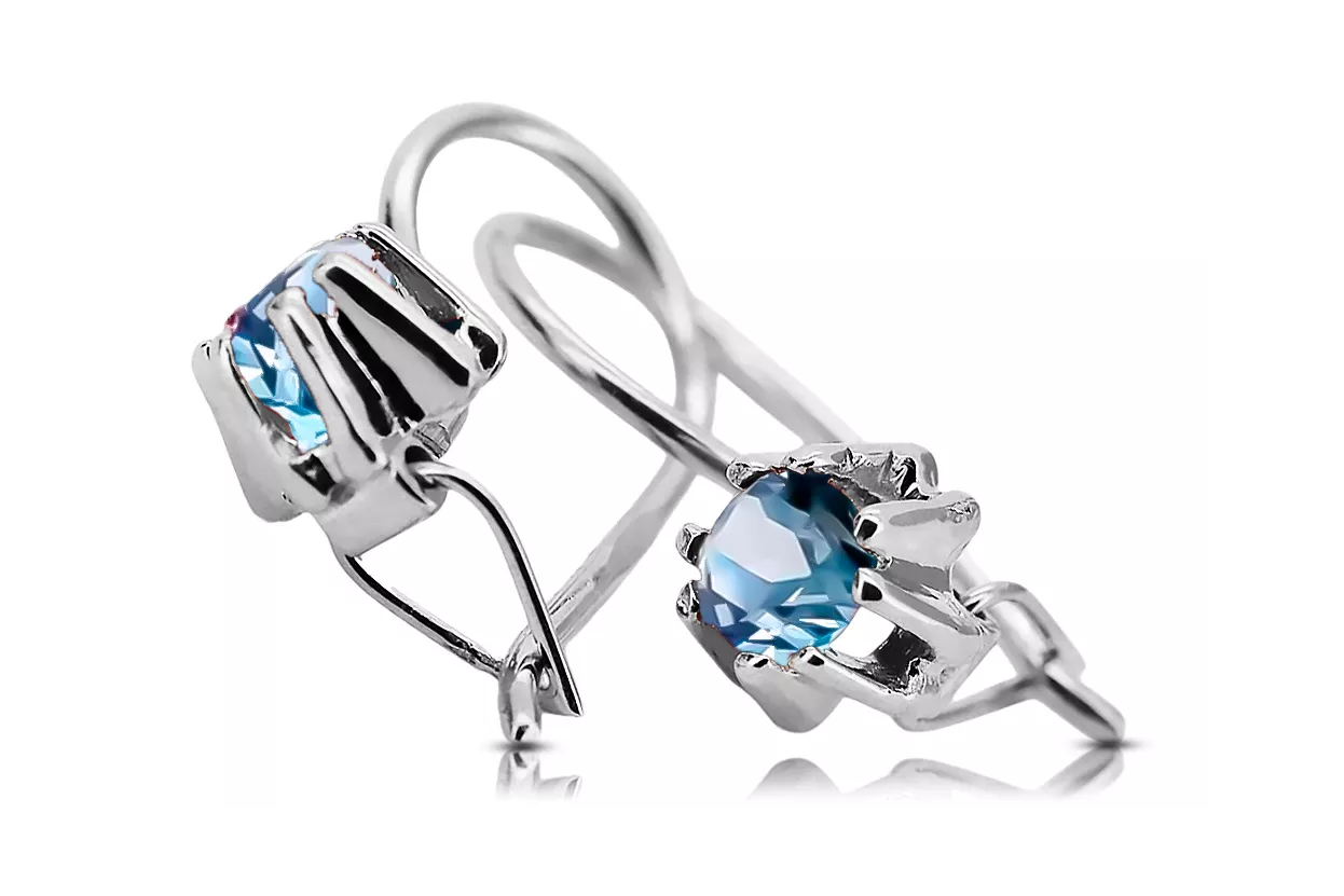 Стерлингово сребро 925 14k 583 Aquamarine Обеци vec053s Руски Съветски СССР Винтидж крафт Ар-деко style